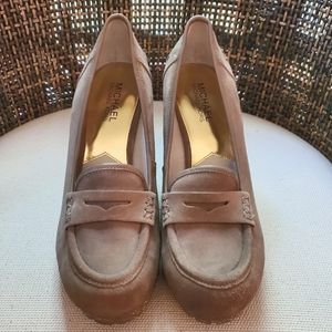 Michael Kors Rory Nude Suede Wedge Loafer